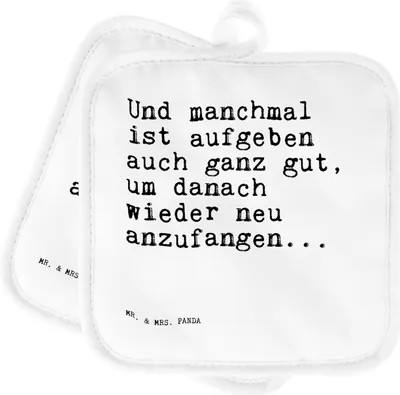 Produktbild von Mr. & Mrs. Panda Topfuntersetzer Und manchmal ist aufgeben... - Weiß - Geschenk, Spruch, Sprüche, Liebeskummer, Topflappen Set, Ofenlappen, Neustart, topfhalter, Freundin