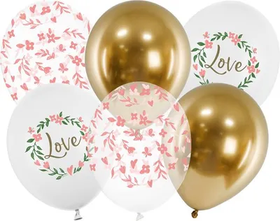 Immagine prodotto di Palloncini Love 30cm Bianco / Trasparente chiaro / Oro Set di 6 palloncini