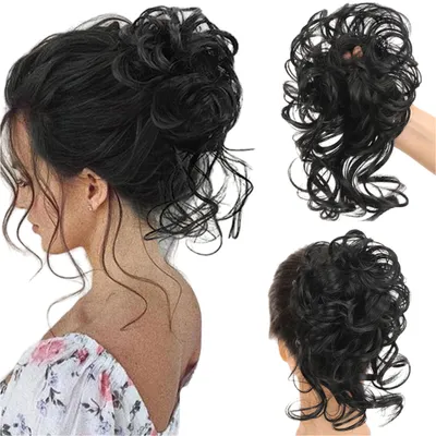 Produktbild von Dutt Haarteil, Gewellt Messy Bun Haarteile für Damen und Mädchen, Schwarz