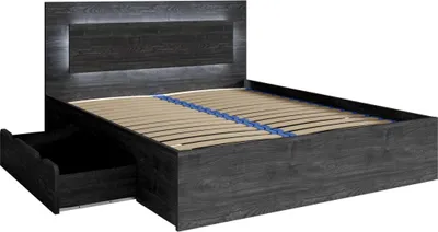 Immagine prodotto di Set letto VELTIS 160x200 cm con doghe incluso – Testiera LED – Frassino nero – Materasso non incluso