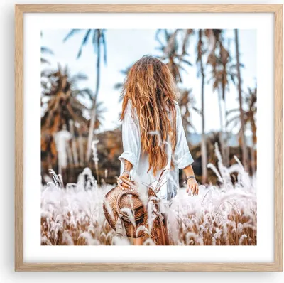 Produktbild von Gerahmtes Poster - Rahmen in heller Eiche - Wiese Frau Gras - 50x50 cm - Wand Bild - Wanddeko - Wandbilder - Kunstposter - Wandposter - Bilderrahmen - Bilder - Kunstdruck - P2NAC50x50-5115