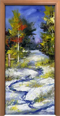 Produktbild von Türposter 90x200 cm Türaufkleber Türtapete Türfolie Klebefolie Waldbachbäume Winter Landschaft