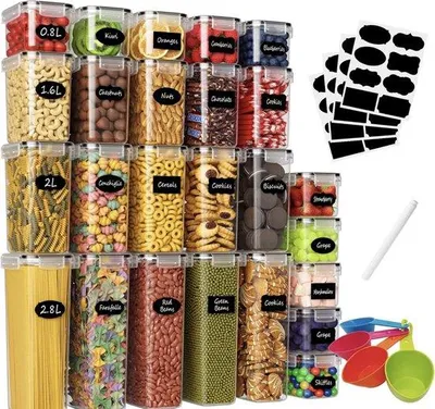 Produktbild von Luftdichte Vorratsdosen, 25-teilig, Küchenboxen aus Plastik, 2,8l, 2l, 1,6l, 0,8l