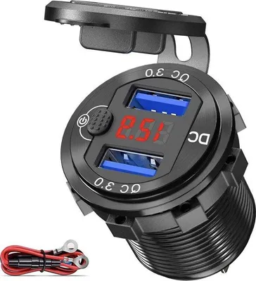 Obrázek produktu pro Vodotěsná USB nabíječka do auta 12 V/24 V, Quick Charge 3.0, vypínač, červená