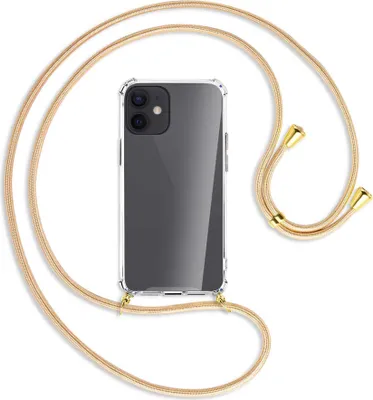 Produktbild von Handykette Backcover-Schutzhülle mit Band (Metall goldfarben) für Apple iPhone 12 Mini - Goldkordel