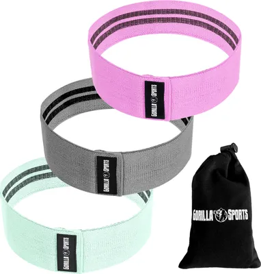 Produktbild von GORILLA SPORTS® Resistance Bands - 3er Set, inkl. Tragebeutel, 3 Widerstandsstufen & Farben, 76cm, Rutschfest, Gummiert - Widerstandsbänder, Fitnessbänder, Trainingsband, Hip Bands, Yoga, Beintraining