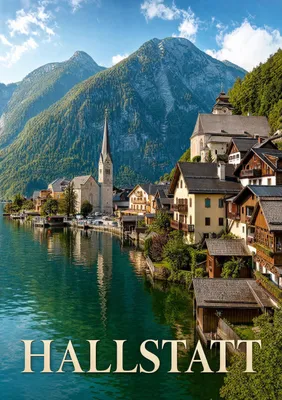 Produktbild von Hallstätter See Poster DIN A2 – fotoreal wirkendes Seemotiv mit Alpenpanorama, matt auf Ilford Papier gedruckt