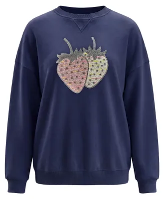 Produktbild von Damen Sweatshirt blau Größe S mit Rundhalsausschnitt, langen Ärmeln und Strickstruktur