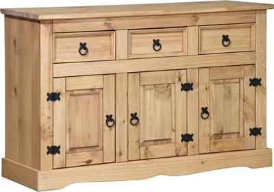 Produktbild von Möbilia Sideboard | 3 Schubladen, 3 Türen | Kiefer-Holz honigfarbig | B 132 x T 44 x H 84 cm | 19020030 | Serie KOMMODE