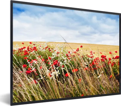 Produktbild von MuchoWow® Gerahmtes Poster Wolken - Blumen - Rot 80x60 cm - Poster mit Schwarzem Bilderrahmen Wandposter Rahmen Foto Bilder - Schwarzem - Mit Gestell