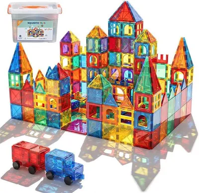 Imagen del producto de Bloques magnéticos de 120 piezas con 2 coches, para niños a partir de 3 años