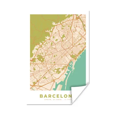 Produktbild von MuchoWow® Poster Karte - Barcelona - Stadtplan - Vintage 80x120 cm - Papierdruck