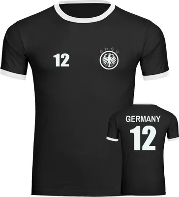 Produktbild von multifanshop Kontrast T-Shirt - Germany - Adler Retro Trikot 12, schwarz/weiß, Größe S