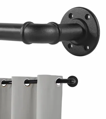 Image de Barres de rideaux noires pour rideaux à œillets - Extensibles et de style industriel