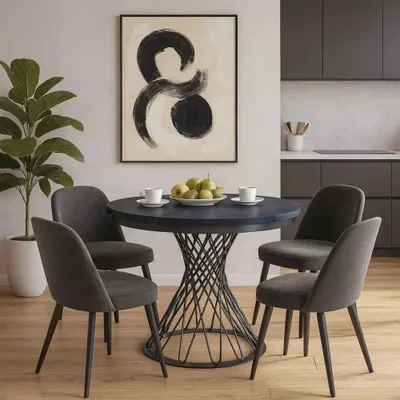 Produktbild von BEAUTYSOFA | Runder Ausziehtisch LAURA 100–140 cm – Esstisch rund mit Metallbeinen, moderner Küchentisch für Esszimmer & Küche, Schwarz/Schwarz