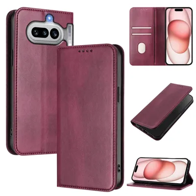 Produktbild von Handyhülle für Nothing Phone 4A, Vintage Leder RFID Schutz Kartenfach Standfunktion Magnetische Klapphülle Rot