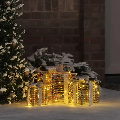 Obrázok produktu pre vidaXL Darčeková krabička so 60 LED diódami 3 ks Teplá biela 20 x 20 x 20 cm PET