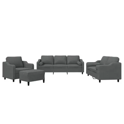 Produktbild von vidaXL 4-tlg. Sofagarnitur mit Kissen Dunkelgrau Stoff