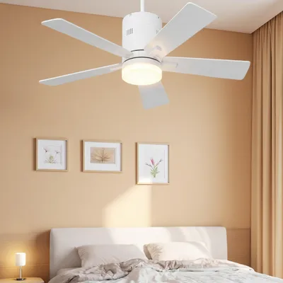 Produktbild von INONEFT 106 cm Deckenventilator mit Beleuchtung und Fernbedienung, 5 Blätter, Ultraleiser DC-Motor, 6 Geschwindigkeiten, dimmbare LED, Weiß