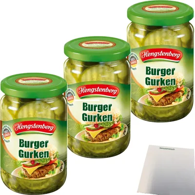 Produktbild von Hengstenberg Burger Gurken 3er Pack (3x330g Glas) + usy Block