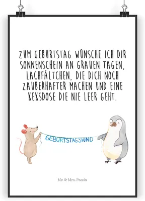 Produktbild von Mr. & Mrs. Panda Bild Maus Pinguin Geburtstag DIN A5 - Weiß - Geschenk, Happy Birthday, Geburtstage, Plakat, Wandbild, Kunstdruck, drucke, wanddeko