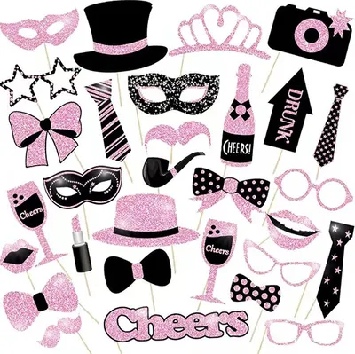 Produktbild von 30 Stück Foto Requisiten, Booth Dekorationen,Fotobox Accessoires für Karneval, Hochzeit, Halloween, Weihnachtsparty,Party Zubehör,Tischdeko Geburtstag,Silvester Foto Requisiten, rosa