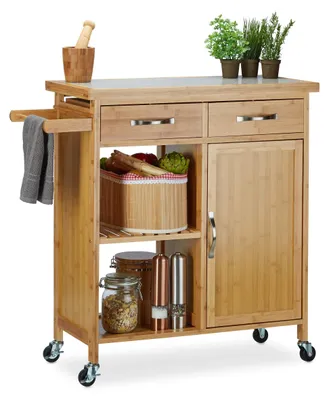 Produktbild von Küchenwagen Servierwagen Küchentrolley - Bambus - Marmorplatte - 85,5 x 89,5 x 36 cm - Natur