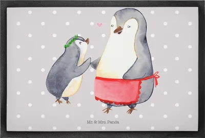 Produktbild von Mr. & Mrs. Panda Schmutzmatte Pinguin mit Kind 60 x 90 cm - Grau Pastell - Geschenk, Mutter, Muttertag, Mom, Schmutzfangteppich, Vorbild Mama, Sauberlaufmatte, Gummimatte