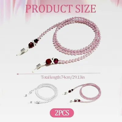 Produktbild von 2 x Perlen-Brillenkette, schlicht, mit Perlen, Sonnenbrillenriemen, rutschfest, Umhängeband, Kunstperlen, Brillenkette für Damen und Mädchen, Weiß und Rosa, One size