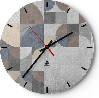 Produktbild von Wanduhr - Rund - Glasuhr - Geometrie Kunst Stein - 30x30cm - Schleichendes Uhrwerk - Lautlos - zum Aufhängen bereit - Dekoration Modern - Wanddekoration aus Glas - C3AR30x30-4621