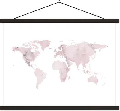 Produktbild von MuchoWow® Textilposter Weltkarte - Rosa - Marmor 40x30 cm mit schwarzem Rahmen - Dekorationen