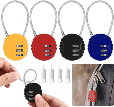 Produktbild von 4-teiliges Zahlenschloss-Set, kleines Kabelschloss, 3-stelliges, zurücksetzbares Zahlenschloss für Koffer, Reisetasche, Schließfach, mit 4 Codes