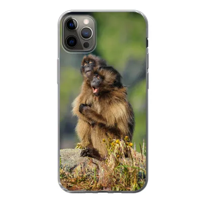 Produktbild von MuchoWow® Handyhülle Schutzhülle Hülle für iPhone 13 Pro Max Affen - Pflanzen - Steine - Familie Silikon Softcase Handy Hülle - Mobiltelefon