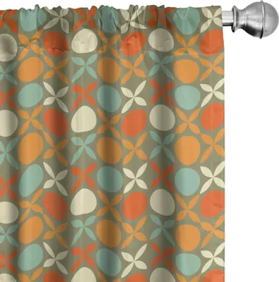 Immagine prodotto di ABAKUHAUS Tende vintage, tende, forme geometriche Stile retrò Motivo floreale e a pois su sfondo color seppia Decorativo, 2 pezzi 75 x 175 cm, multicolore