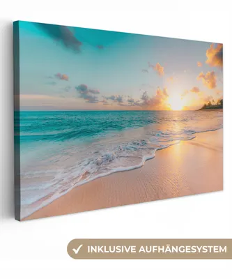 Obrázek produktu pro OneMillionCanvasses® - Obraz na plátně - Západ slunce - Pláž - Moře - Léto - Modrá, nástěnná malba, nástěnné dekorace obrazy obývací pokoj, 90x60cm