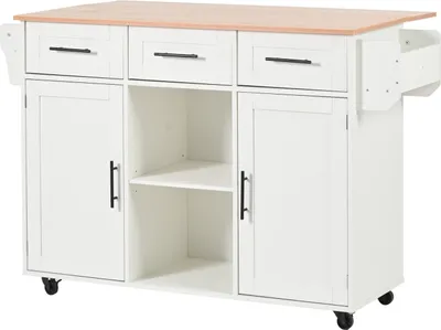 Produktbild von Moderner Beistellschrank(Weiss,139x46x91.5cm)Servierwagen,Küchenwagen,Küchenregal Massivholz-Furnier,Marmor-Furnierdekoration,klappbare Arbeitsfläche