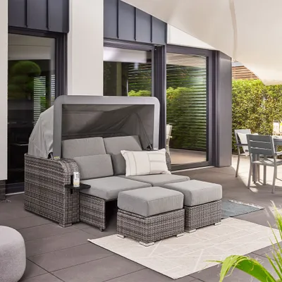 Produktbild von HOME DELUXE - Strandkorb HOLBY - 160 x 69 x189 cm - per Gasdruckfeder herausfahrende Sitzplätze I Gartenliege Louneginsel Volllieger