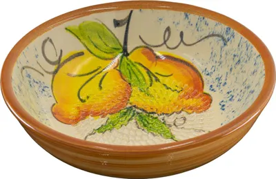 Produktbild von Kaladia Keramik Reibeschüssel mit 2 Zitronen - ∅ 17 cm - zum Zerkleinern von Zutaten - handgefertigt und spülmaschinenfest