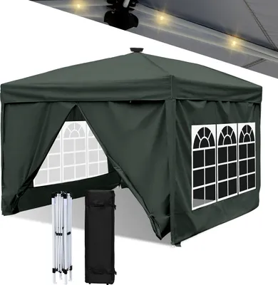 Image de Aopunly 3 x 3m Pavillon Pop Up Tente de jardin pliante, Avec lumière LED solaire avec côtés Protection UV 50+ Pavillons Tentes de réception Tente de réception pour camping jardin mariage plage Gris