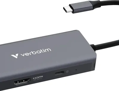 Produktbild von Verbatim 32157, USB 3.2 Gen 1 (3.1 Gen 1) Type-C, HDMI, RJ-45, USB 3.2 Gen 1 (3.1 Gen 1) Type-A, USB 3.2 Gen 1 (3.1 Gen 1) Type-C, 5000 Mbit/s, 3840 x 2160, 3840 x 2160 Pixel, Grau
