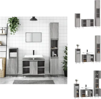 Immagine prodotto di vidaXL set di mobili da bagno 3 pezzi grigio Sonoma in legno - Set di mobili da bagno