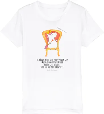 Produktbild von Mr. & Mrs. Panda Organic Kinder T-Shirt Einhorn König 3-4 Jahre (98/104) - Weiß - Geschenk, Unicorn, Präsident, Kurzarm, Öko, Kindershirt, Kleinkinder, Bundeskanzler
