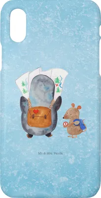 Produktbild von Mr. & Mrs. Panda Iphone 10 Handyhülle Pinguin & Maus Wanderer - Eisblau - Geschenk, Abenteuer, Wanderlust, Hülle, Wandern, Roadtrip, Cover, X, Handy
