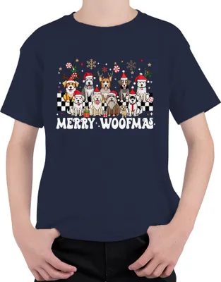 Produktbild von Merry Woofmas Hund Hunde Hundehalter - Weihnachten Xmas Christmas Uni Kinder T-Shirt, Navy, 104