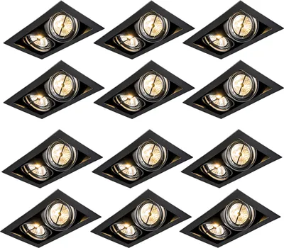 Produktbild von QAZQA - Design 12er Set Einbauspots schwarz AR111 verstellbar 2-flammig - Oneon I Wohnzimmer I Schlafzimmer - Stahl Rechteckig - LED geeignet G53