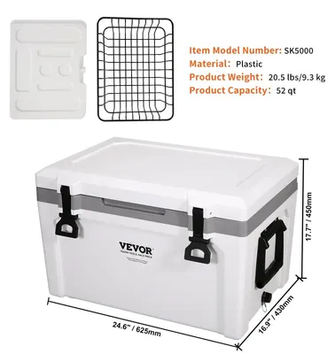Imagen del producto de Nevera portátil - Nevera para hielo - Nevera para camping - Contenedor refrigerante - Nevera para bebidas - Plástico ligero - Enfriamiento durante 6 días