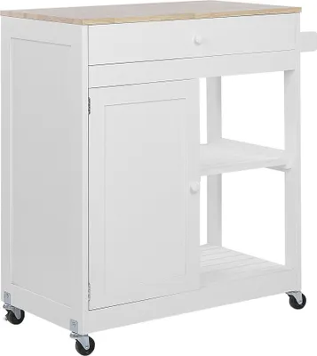 Zdjęcie produktu dla BELIANI Wózek kuchenny biały MDF drewno kauczukowe 75 x 43 x 87 cm barek na kółkach z szafką i 2 szufladami