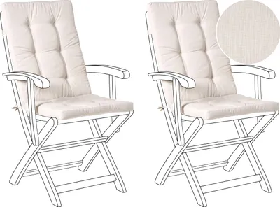 Produktbild von BELIANI Auflagen 2er Set Hellbeige Kunstleinen 55x42x5 cm mit Befestigungsbändern Knopfheftung Moderne Sitzauflage für Niederlehner Gartenstuhl