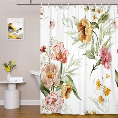 Productafbeelding van Douchegordijn, waterafstotend, 180x200 cm, met lentebloemen, voor de badkamer