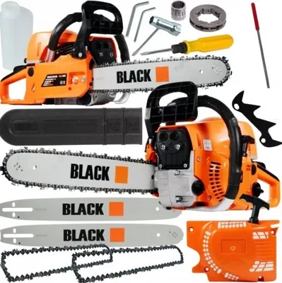 Produktbild von BLACK Benzin Kettensäge 4,2PS Motorkettensäge Motorsäge Gartensäge + 2 Schwert 45cm 2Ketten